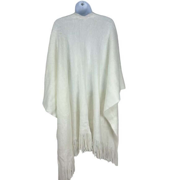 LC Lauren Conrad Women's Fringe Shawl Wrap 100% Acrylic One Size Ivory - Picture 2 of 4